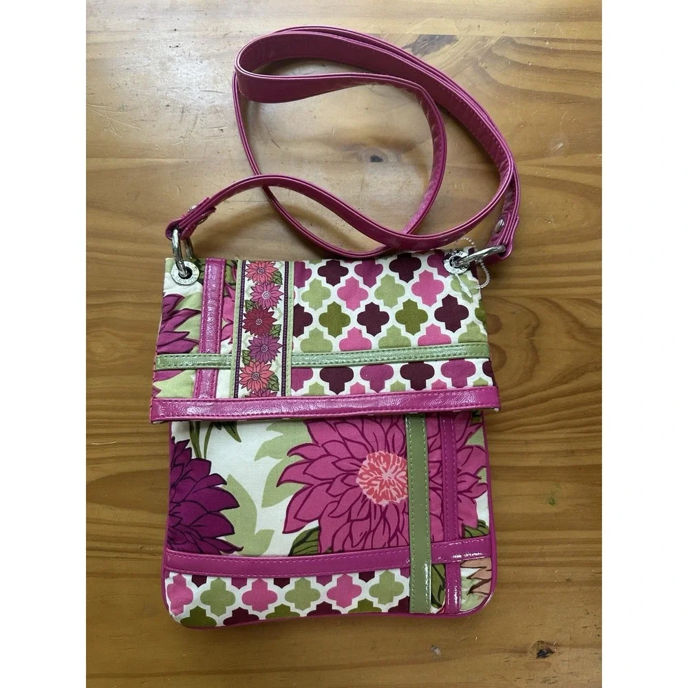 NEW Vera Bradley Flipster Small Pink Green Cross Body Bag Purse Hello Dahlia